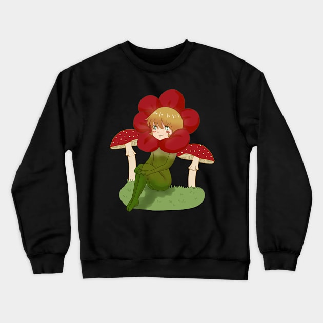 Cottagecore Aesthetic Flower Anime Girl Mori Kei Crewneck Sweatshirt by Alex21